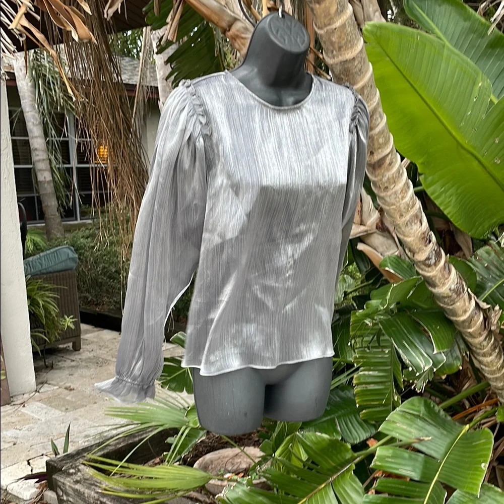 Free people  metallic silver top with statement sleeves